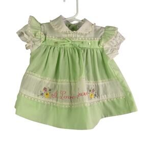 Vtg 1960s Cradle Togs mint color Baby Dress Embroidered I love grandma